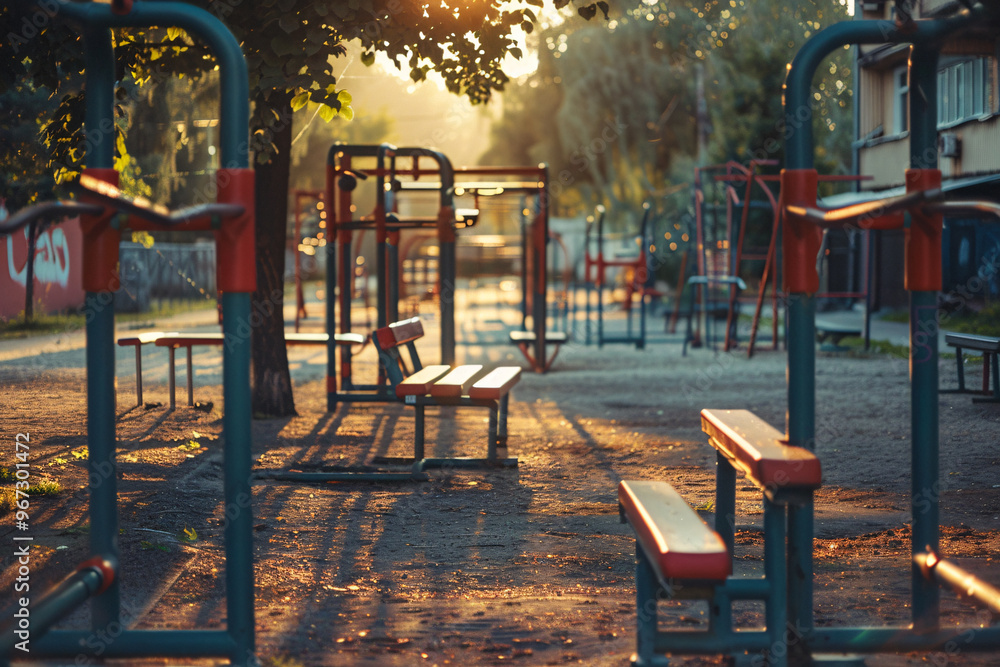 empty sport gym in summer park empty sport gym in summer park