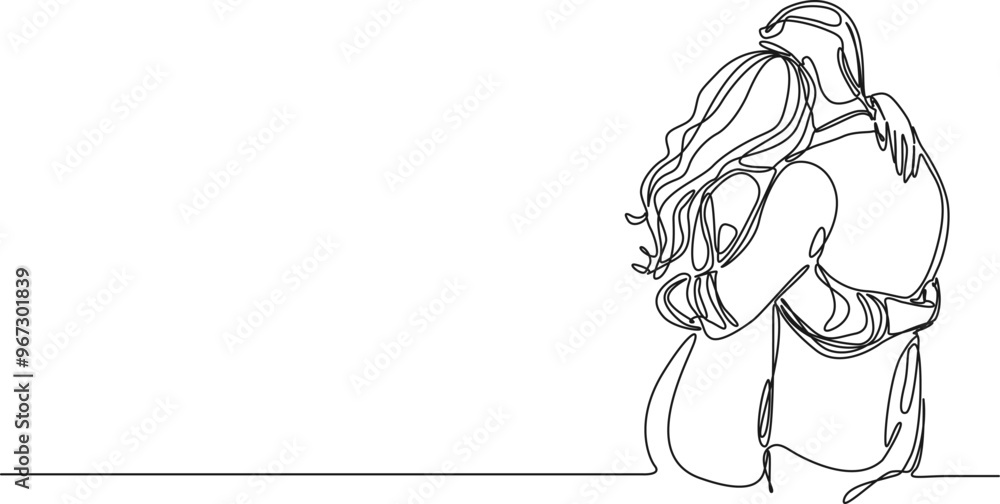 continuous single line drawing of woman and man embracing each other, line art vector illustration continuous single line drawing of woman and man embracing each other, line art vector illustration