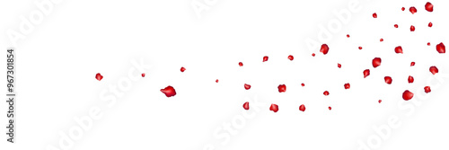 Flying red petals transparent background. Beautiful floral overlay with lots of rose petals.