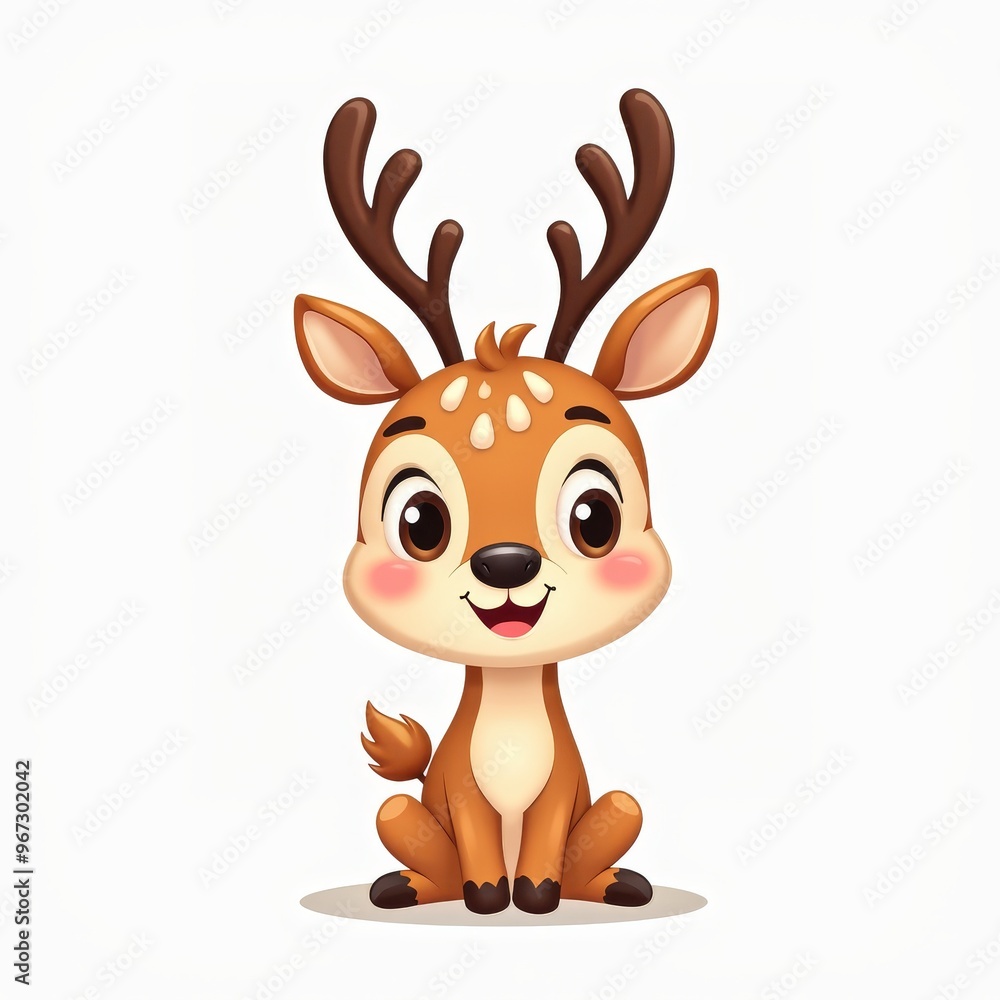 Fototapeta premium Cute Cartoon Fawn Illustration with Happy Expression, Perfect for Kids' Content and Animal-Themed Designs