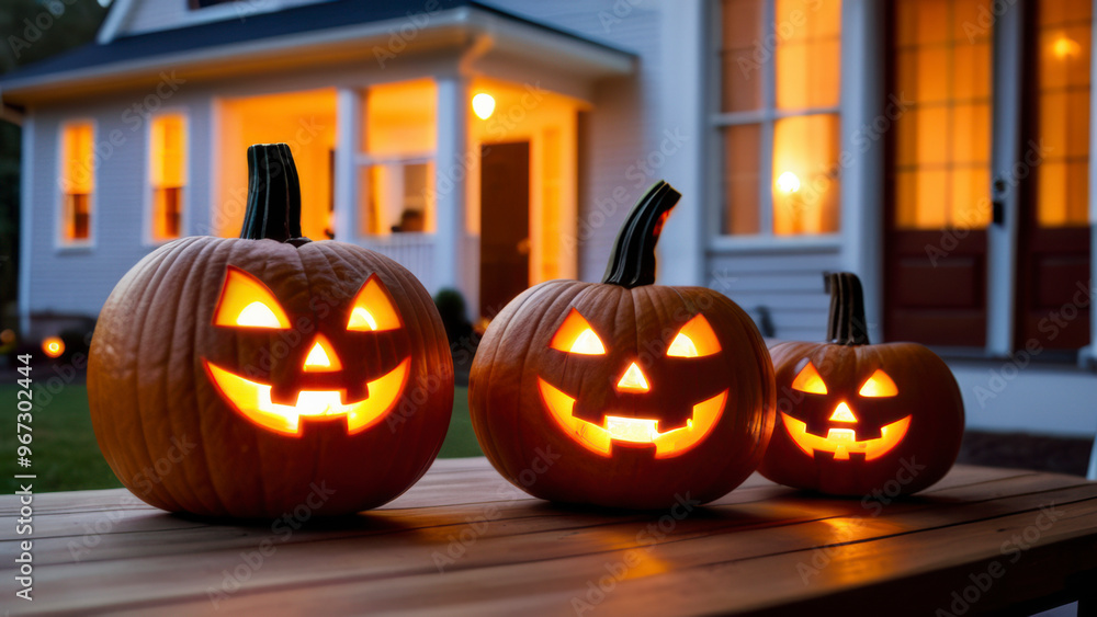 Fototapeta premium Halloween jack o lantern with pumpkins