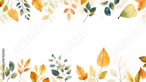 Foliage Frame. Vibrant Watercolor Leaves Border on White Background. Invitation, Greeting Card