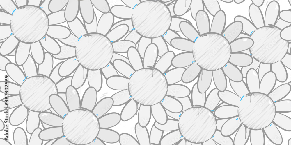 Fototapeta premium Cool Simple Abstract Graffiti Style Flowers Seamless Background Template