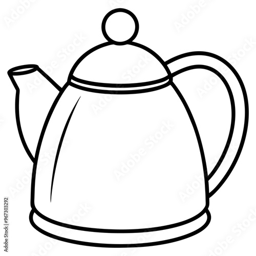 tea kettle outline coloring book page line art illustration digital drawing