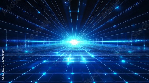 Wallpaper Mural A vibrant blue light radiates from the center, surrounded by a grid pattern, creating a futuristic and energetic atmosphere. Torontodigital.ca