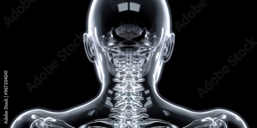 Anatomical study of human skeletal structure with focus on the spine and skull details photo