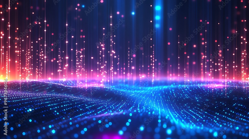 A vibrant digital landscape featuring luminous particles and flowing waves of color, creating a futuristic atmosphere. A vibrant digital landscape featuring luminous particles and flowing waves of color, creating a futuristic atmosphere.