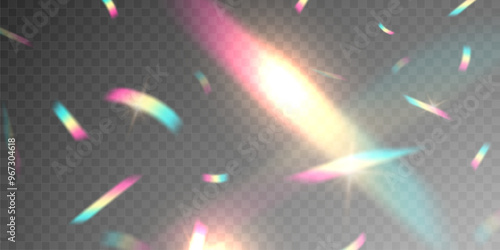Multicolored light effect and zigzag ribbons falling from above on streamer, tinsel vector