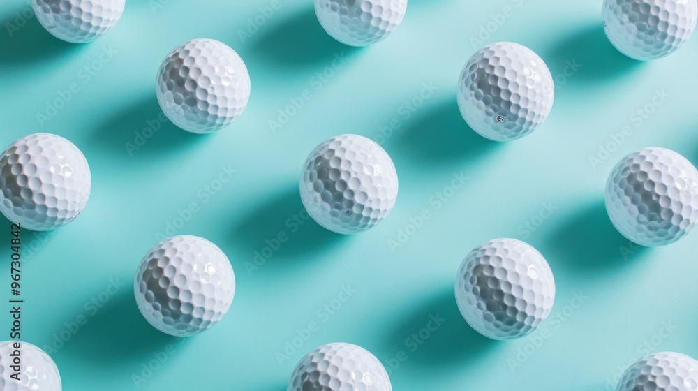 Fototapeta premium A striking white golf ball is set against a pastel blue background.