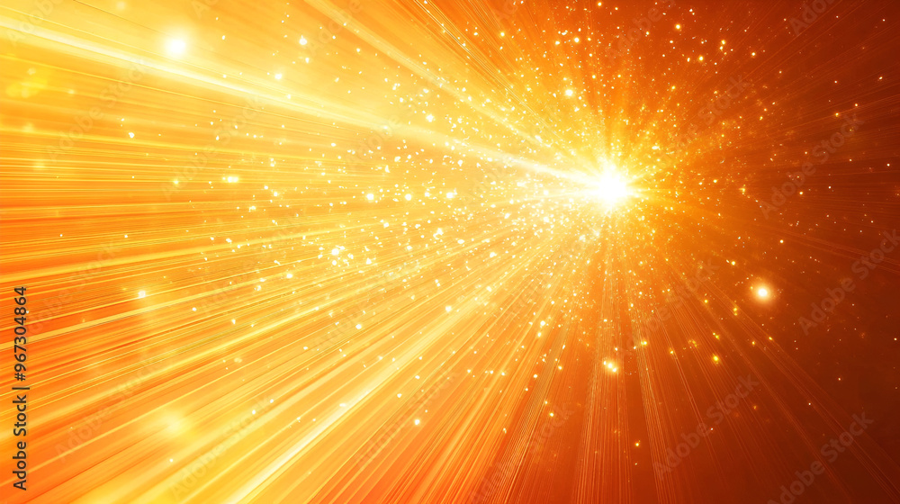 Fototapeta premium Golden glitter sparkles rays lights bokeh Festive Elegant abstract background, Yellow tech futuristic background, light, abstract glowing rays, lines, dots