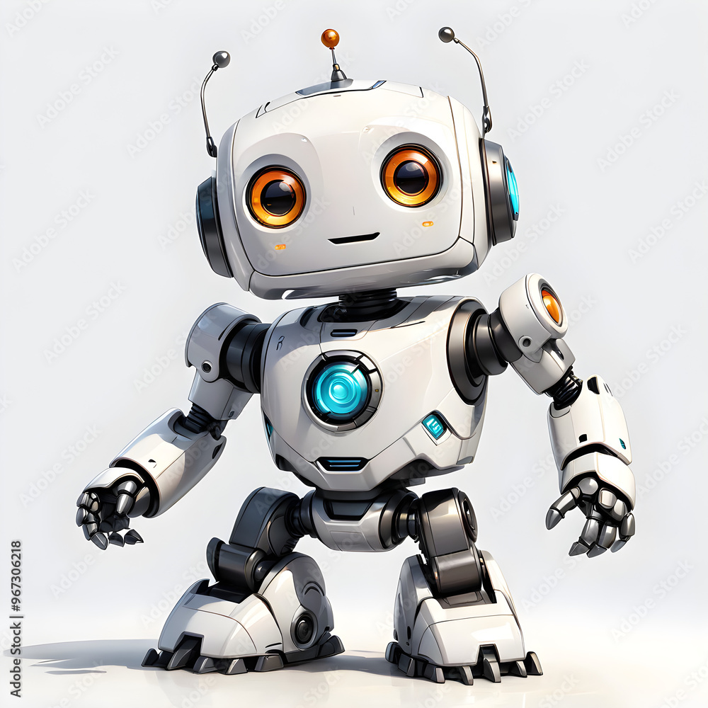 A 3D render of a futuristic robot toy with articulated hands, showcasing advanced robotic technology A 3D render of a futuristic robot toy with articulated hands, showcasing advanced robotic technology