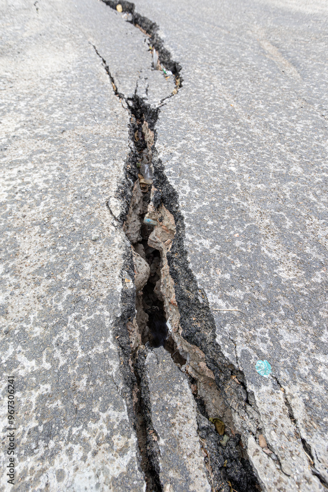 Cracks in roads after earthquake