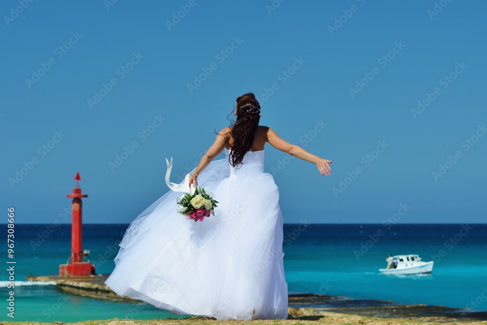wedding in cuba, cuba, newlyweds on the ocean shore, honeymoon, standing on the ocean shore, wedding dress, lighthouse, atlantic ocean, caribbean sea wedding in cuba, cuba, newlyweds on the ocean shore, honeymoon, standing on the ocean shore, wedding dress, lighthouse, atlantic ocean, caribbean sea
