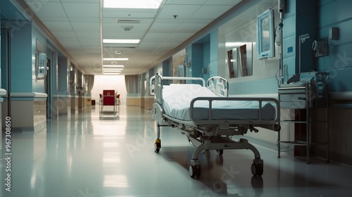 A photo of a hospital gurney in a hallway