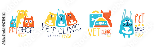 Pet Shop and Vet Clinic Graphic Emblem Original Design Vector Set