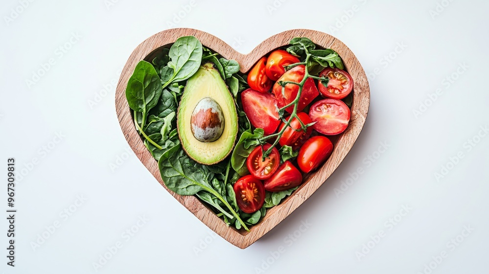The image shows a heart-shaped image of ketogenic low-carb diet concept ingredients displayed against a white wooden background. The image shows a heart-shaped image of ketogenic low-carb diet concept ingredients displayed against a white wooden background.