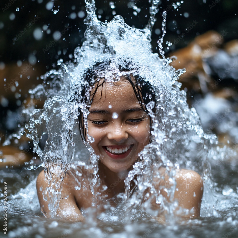 Happy Girl Splashing Water in a River Happy Girl Splashing Water in a River