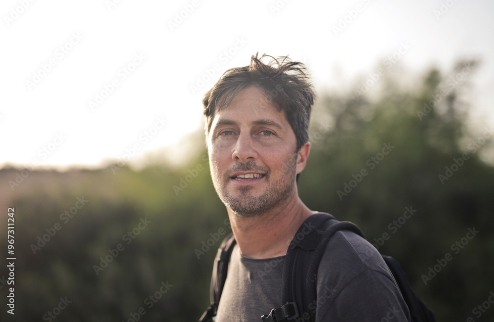 portrait of a young man with backpack portrait of a young man with backpack