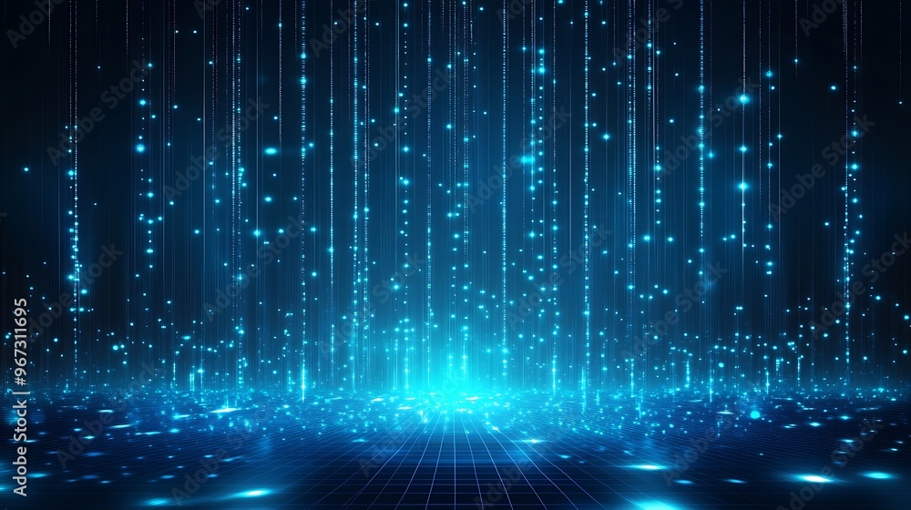 An ethereal blue light background with cascading particles and vibrant illumination, perfect for technology and abstract themes. An ethereal blue light background with cascading particles and vibrant illumination, perfect for technology and abstract themes.