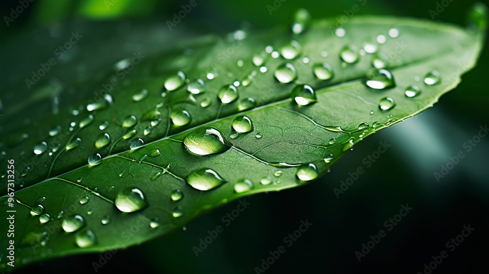 A photo of a leaf with water droplets A photo of a leaf with water droplets