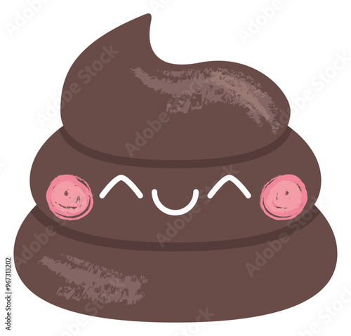 Dessin de petit caca marron mignon, vecteur pour illustration médicale biologie, illustration de matière fécale sous forme de personnage avec des yeux et un sourire,problème de santé type constipation