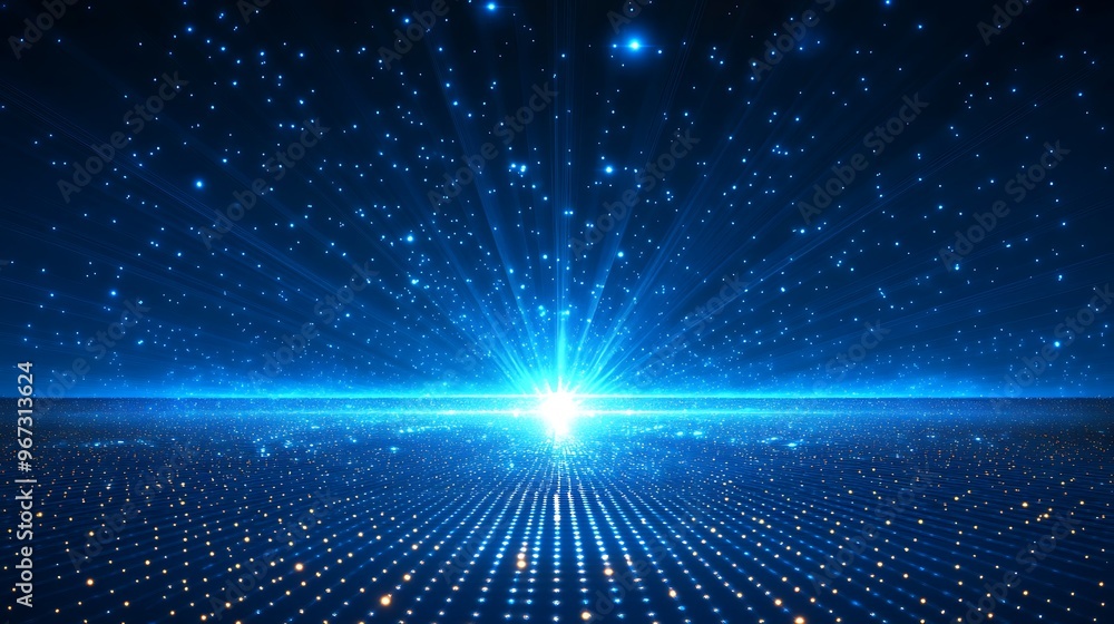 Futuristic blue abstract background with radiant light rays and shimmering dots, perfect for technology and science concepts. Futuristic blue abstract background with radiant light rays and shimmering dots, perfect for technology and science concepts.