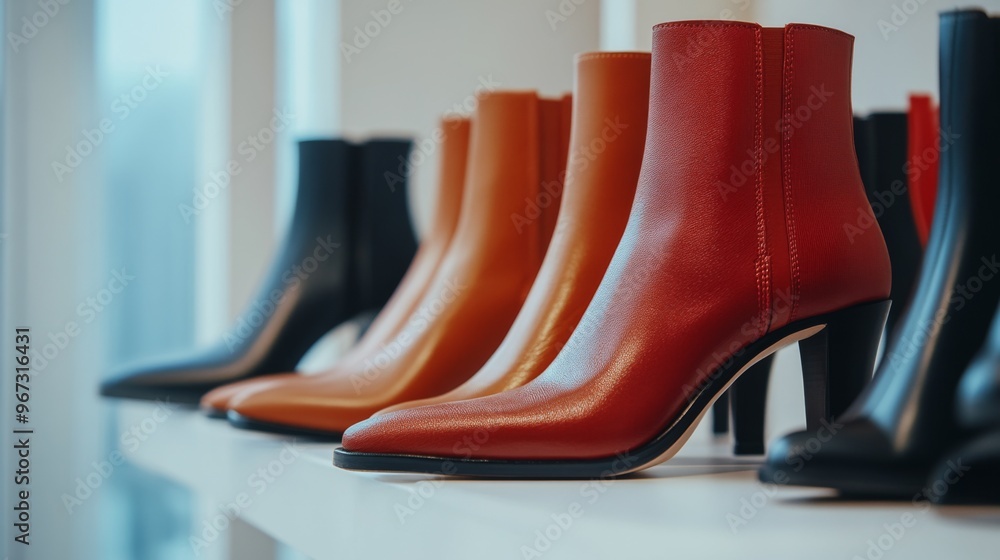 A detailed view of luxury women fashion boots with premium materials, positioned against a clean white backdrop to highlight their craftsmanship. A detailed view of luxury women fashion boots with premium materials, positioned against a clean white backdrop to highlight their craftsmanship.