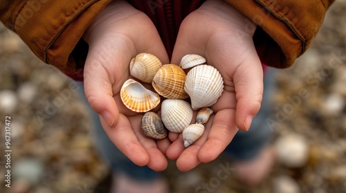 Child's Hands Holding Seashells photo