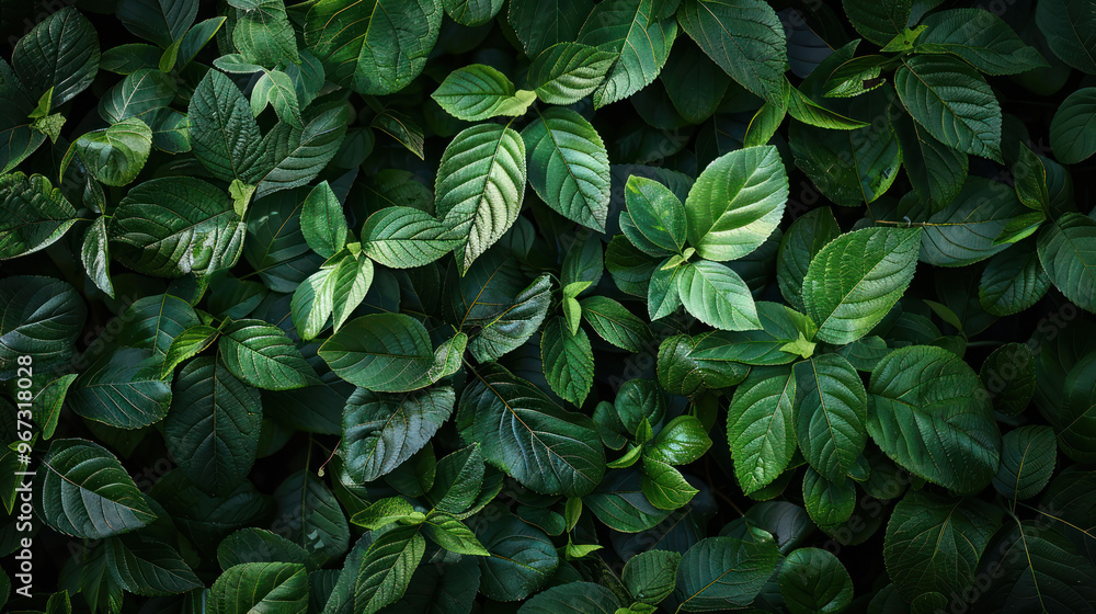 Lush green leaves create vibrant and serene backdrop, showcasing various shades and textures that evoke sense of tranquility and natures beauty Lush green leaves create vibrant and serene backdrop, showcasing various shades and textures that evoke sense of tranquility and natures beauty