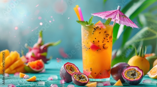 A Vivid, Refreshing Exotic Fruit Punch Blending Tropical Flavors with Colorful Slices and an Inviting Atmosphere for Summer Days! photo