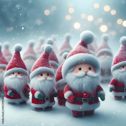 cute gnome santa clauses in snowy winter forest created by generative ai