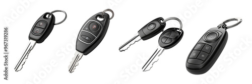 Car key fobs with modern buttons and keychains automotive accessories transparent background photo