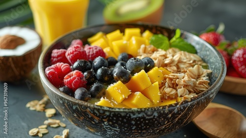 Indulge in this Colorful Spread of Fresh Fruits, Oats, and Natural Goodness Awaiting You