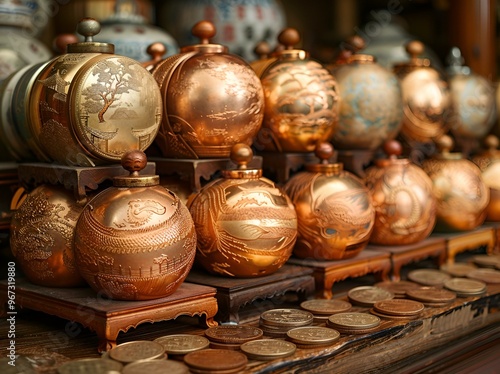 A collection of vases featuring various intricate designs.