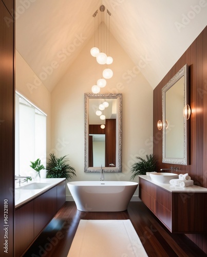 Wallpaper Mural Modern Bathroom Interior Design with Freestanding Tub and Wooden Vanity Torontodigital.ca