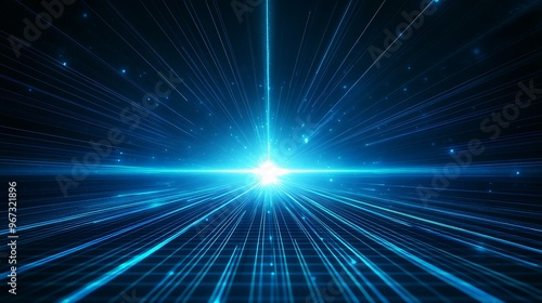 Wallpaper Mural Vibrant blue light beams radiate from a central point, creating a dynamic and immersive atmosphere of energy and movement. Torontodigital.ca