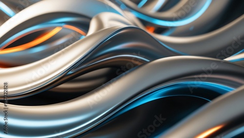 Wallpaper Mural Abstract Silver Blue Orange  D Curved Lines Torontodigital.ca