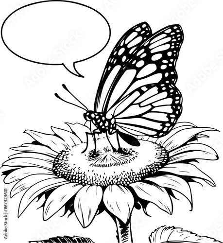Butterfly on Flower with Speech Bubble