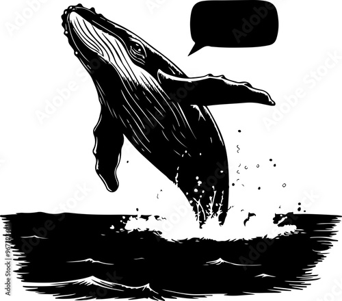 Stylized Whale Breaching Above Ocean Waves