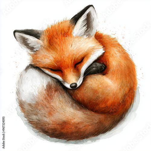 A tiny fox curled up in a b...