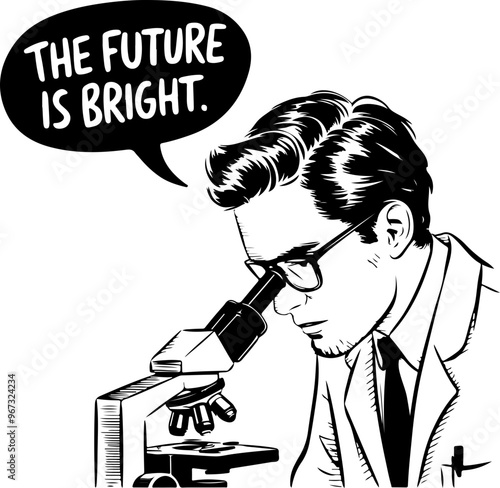 Illustration of Scientist Looking Through Microscope