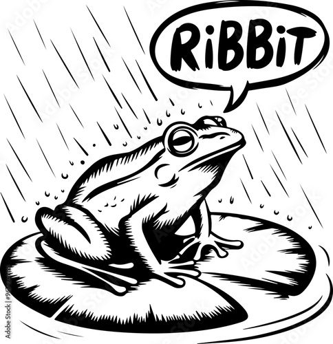 Frog on Lily Pad with Speech Bubble Illustration