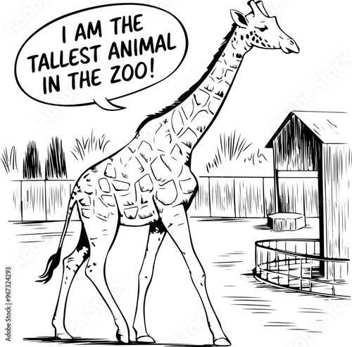 Cartoon Giraffe with Speech Bubble in Zoo Setting