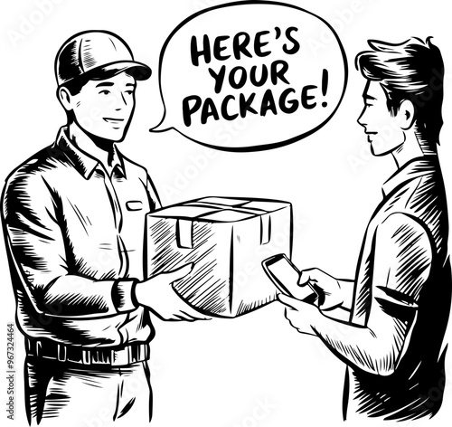 Delivery Scene: Handing Over a Package with a Smile