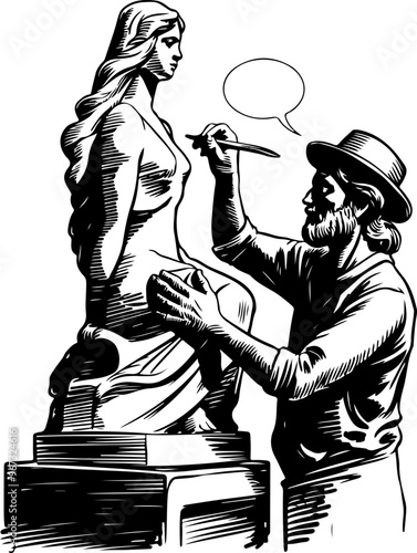 Artist Sculpting a Statue: A Creative Process Illustration