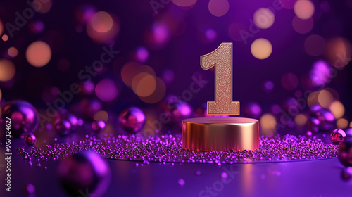 Top 1 best podium award sign, golden object