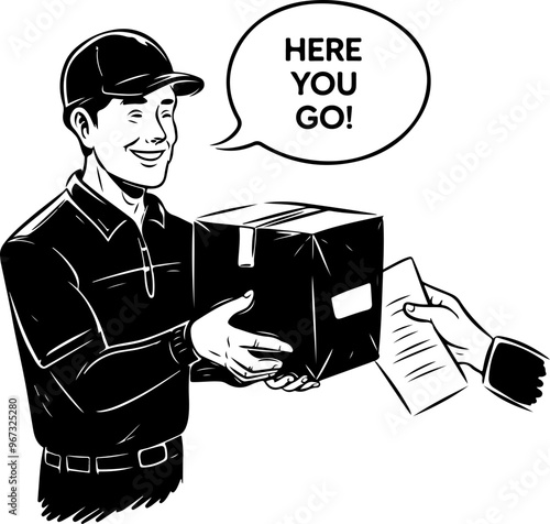 Delivery Person Handing Over a Package with a Smile