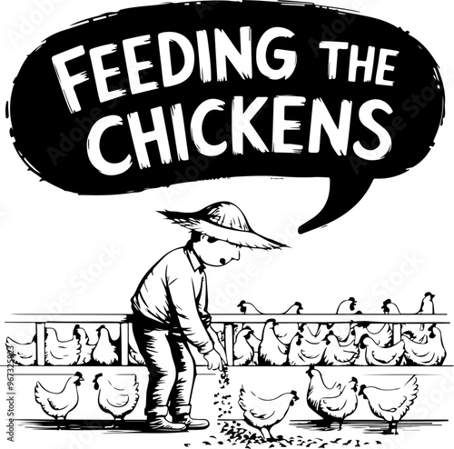 Chickens Being Fed by a Farmer in Vintage Style