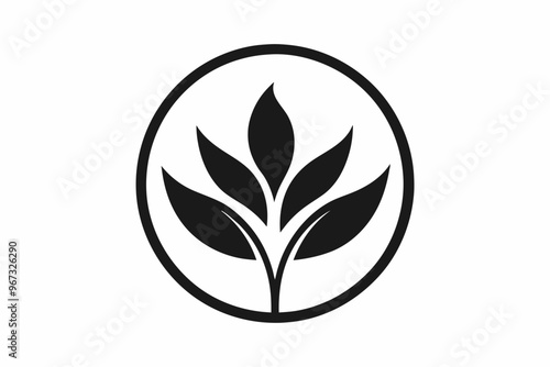 A stylized Leaf circle logo, spa, massage, grass, icon, plant, education, yoga, health, and nature concept design isolated silhouette black color