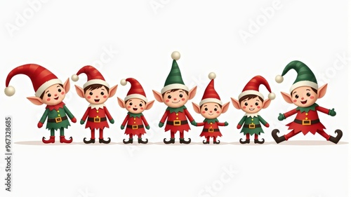 Christmas Elves Illustration with Festive Outfits and Cheerful Expressions - Holiday Season Art for Cards and Decor